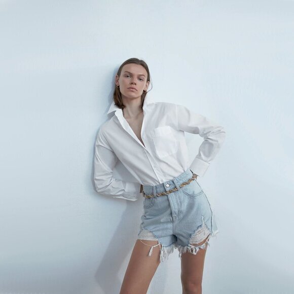 NWT Zara blue wash ripped high waist denim jean shorts - Picture 2 of 9